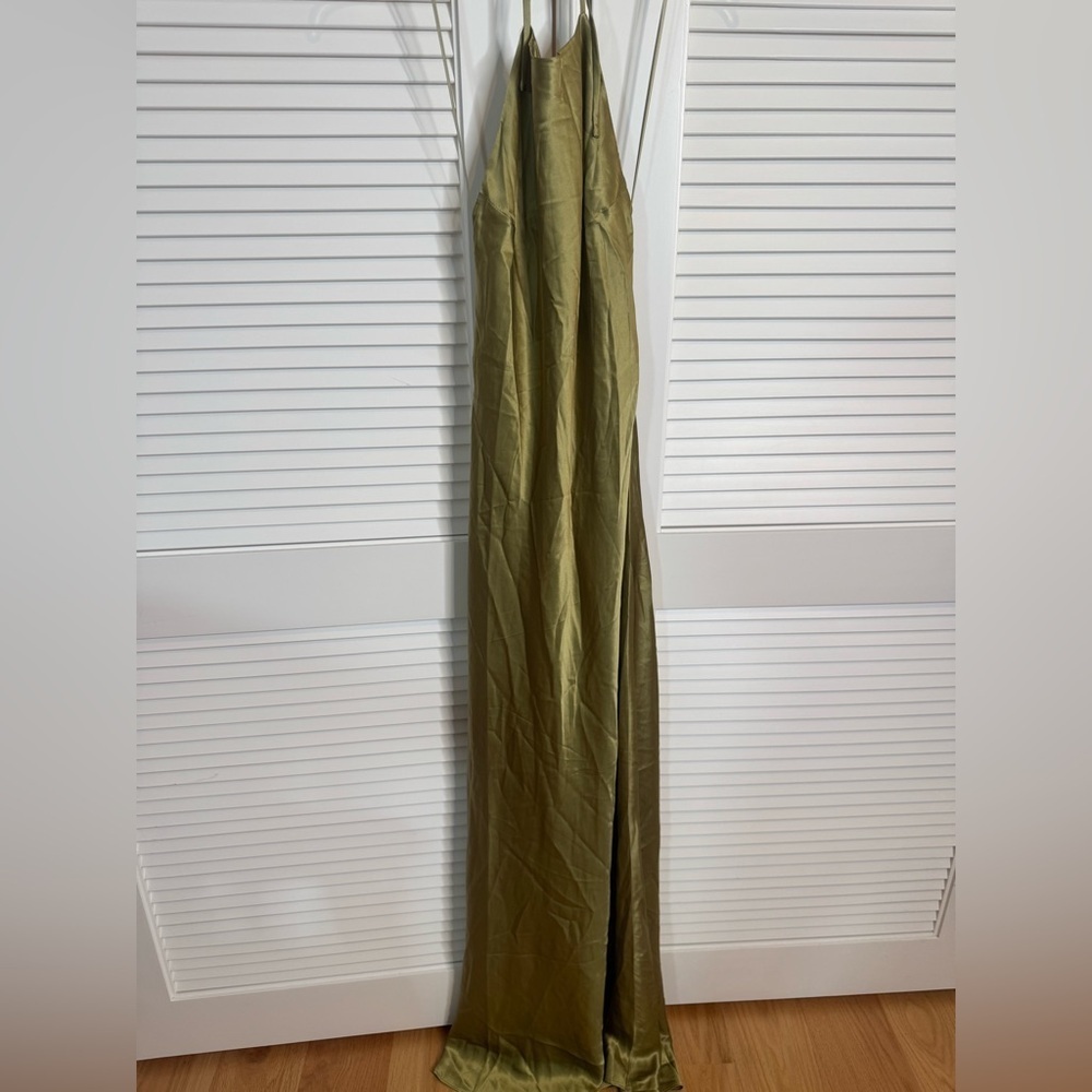 NWT Reformation Jeany Silk Dress in Olive Oil - Picture 5 of 9